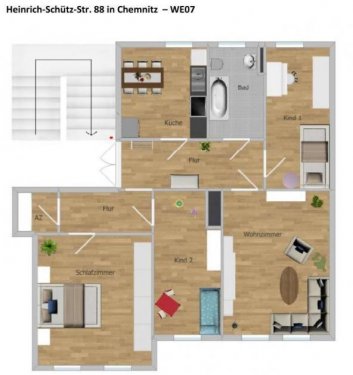 Chemnitz 4-Zimmer Wohnung Helle 4-Zimmer mit Laminat, Abstellraum, eigenem Hausgarten und Wanne! EBK und Stellplatz mgl.
 Wohnung mieten