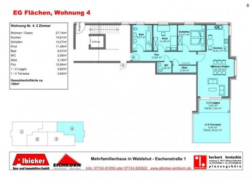 Waldshut-Tiengen 4-Zimmer Wohnung 3,5 Zimmerwohnung Erdgeschoss mit Terrasse ca. 100 m², mit Lift Wohnung mieten