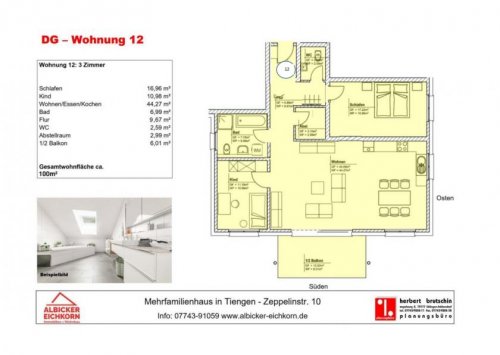 Waldshut-Tiengen Immobilien Inserate Tiengen-3,0 Zimmer Dachgeschosswohnung mit Balkon ca. 100 m² mit Lift-ERSTBEZUG Wohnung mieten